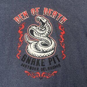 Waynoka Oklahoma Den of Death T Shirt Size L Rattlesnake Hunt Snake Pit Blue